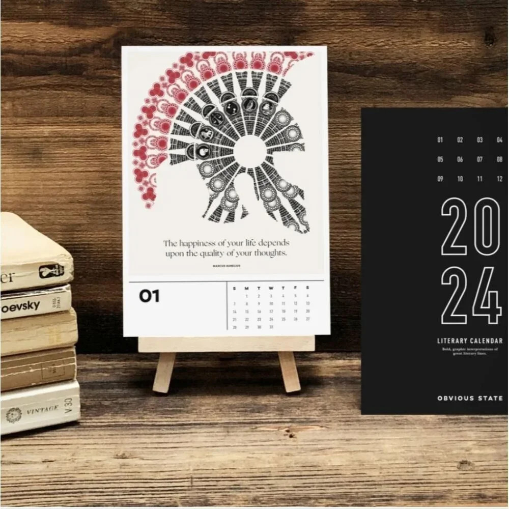 Obvious State 12 Month Desktop  Literary Calendar with Wooden Easel
